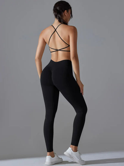 Cross Backless Bra Leggings Set