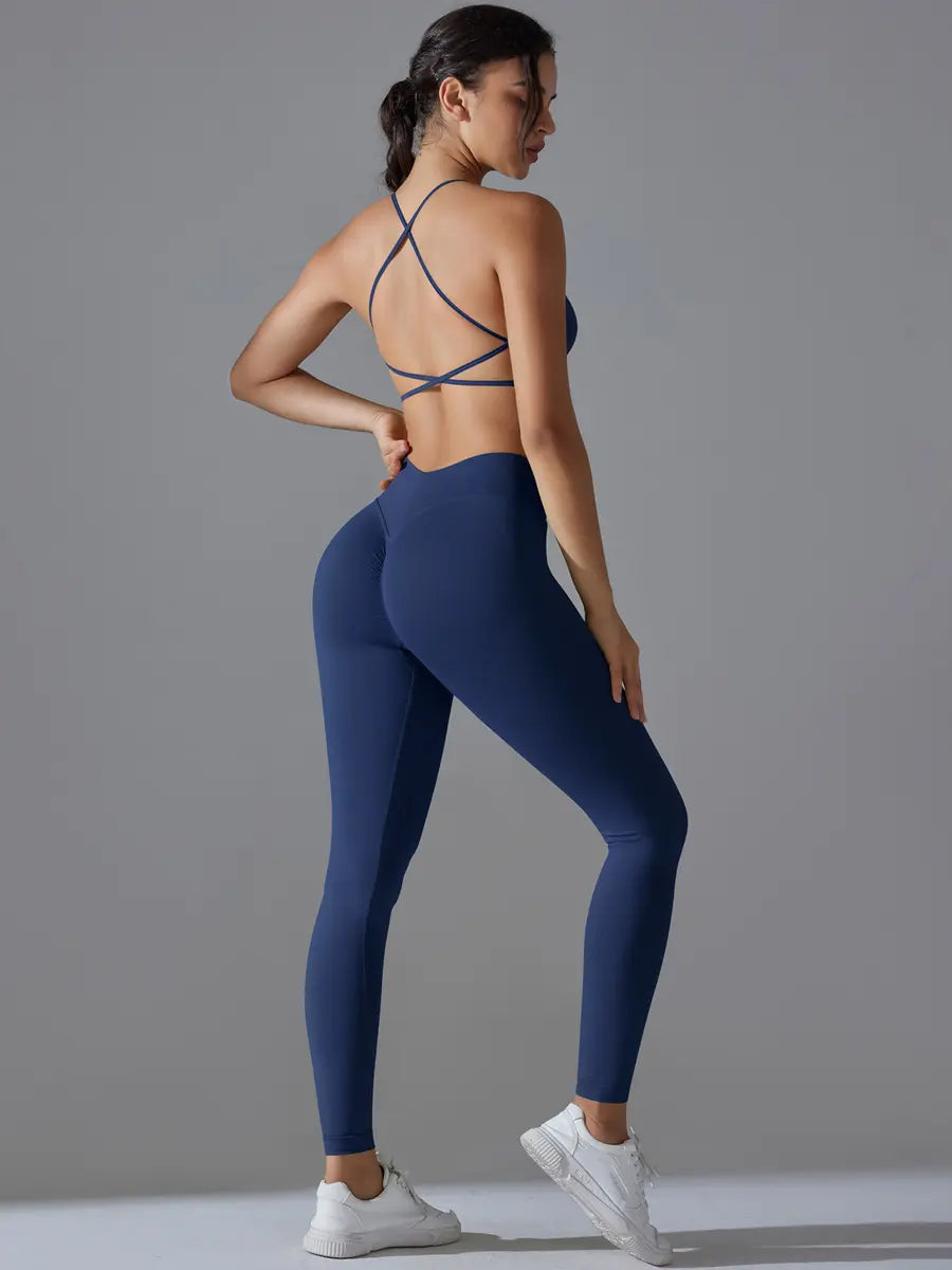 Cross Backless Bra Leggings Set