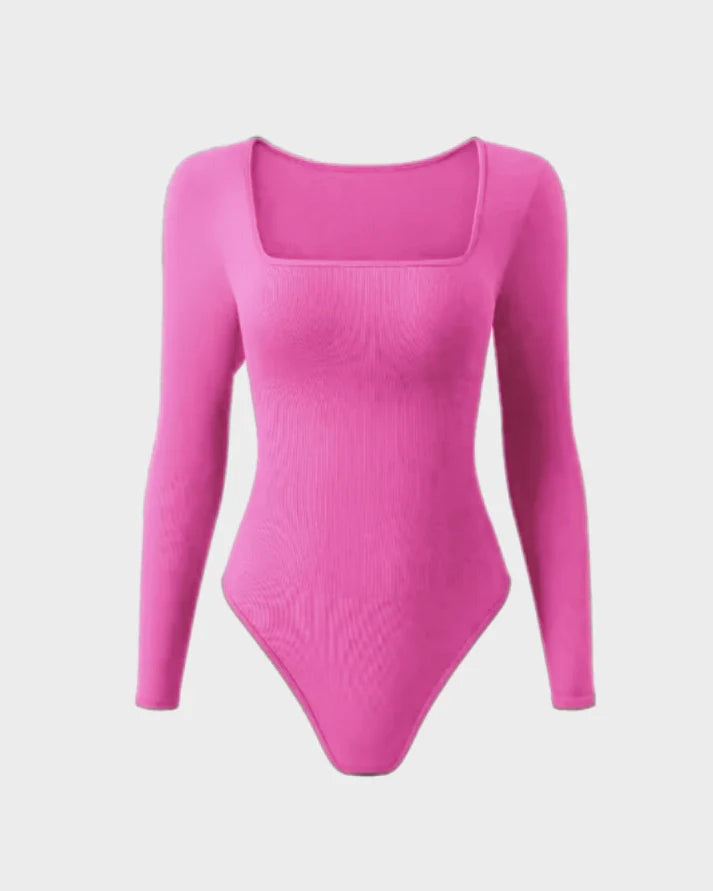 Ribbed Square Neck Long Sleeve Bodysuit