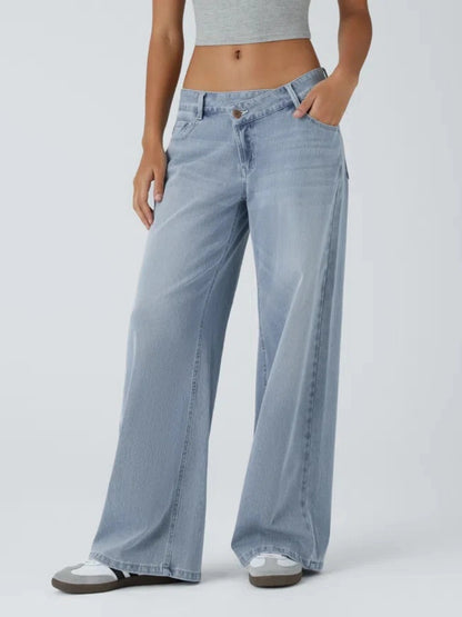 Asym Low-Rise Wide Leg Jeans