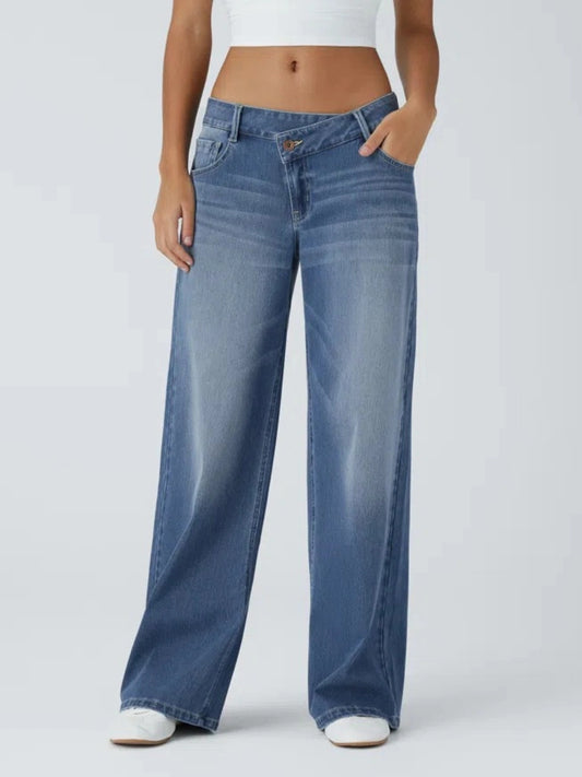 Asym Low-Rise Wide Leg Jeans